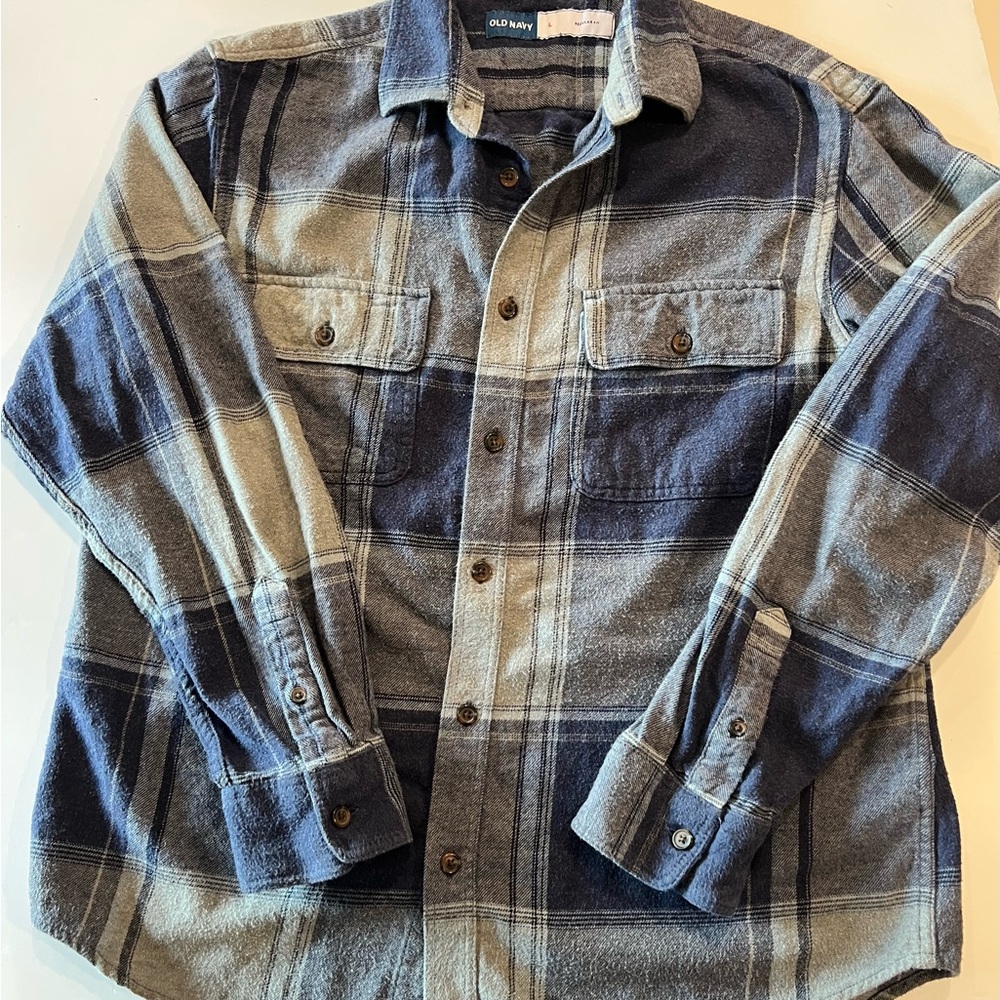 Old Navy Blue and Gray Plaid Shirt